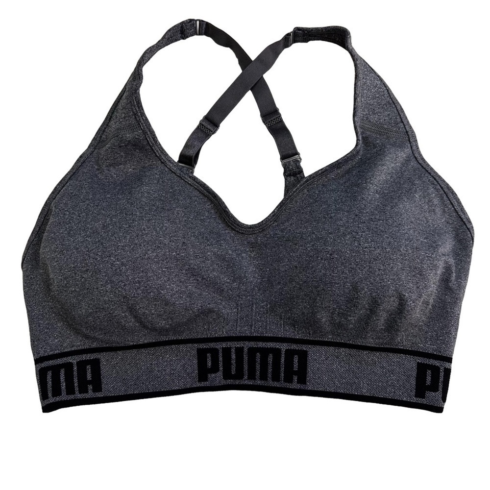 Puma Womens Gray Sports Bra Size Large Adjustable Straps Removable Cups NWT